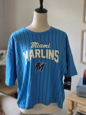 New Era Miami Marlins Teal Blue Pinstripe Tee